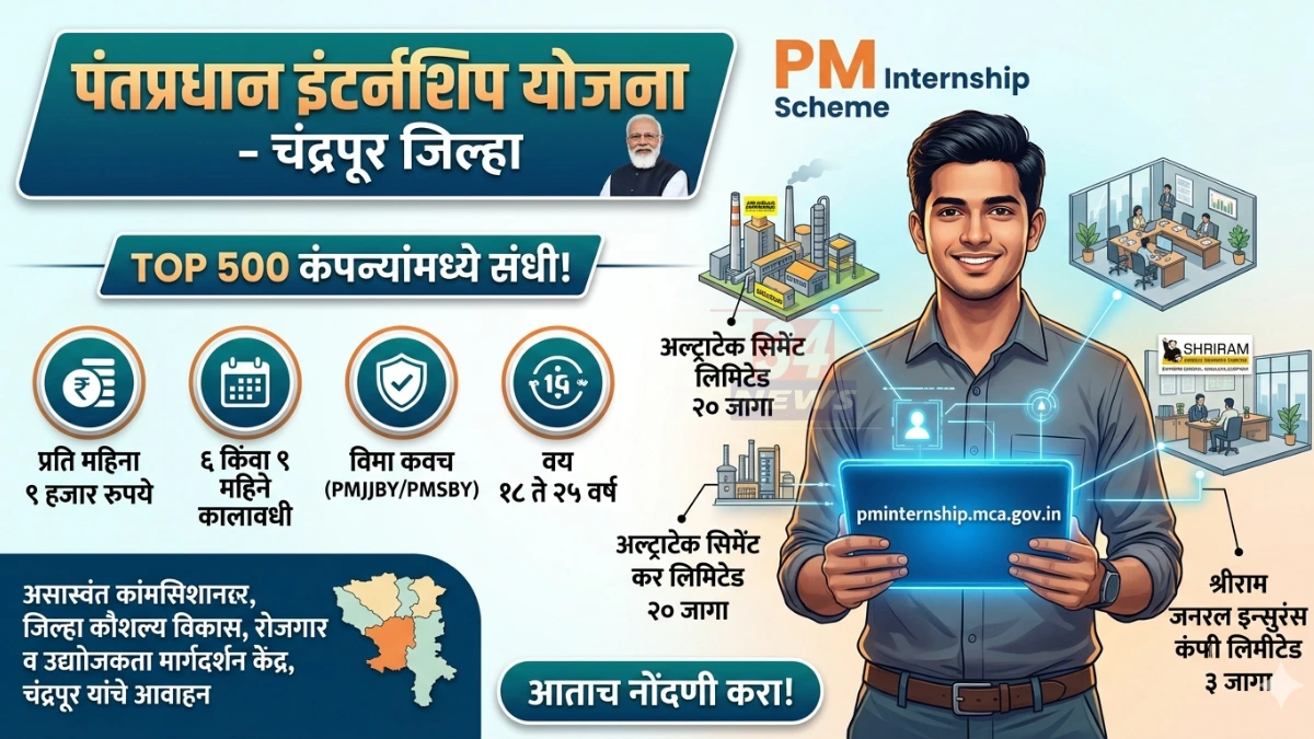 PM Internship Scheme । चंद्रपुरातील डिग्री-डिप्लोमा तरुणांसाठी 23 जागा, आजच नोंदणी करा Image