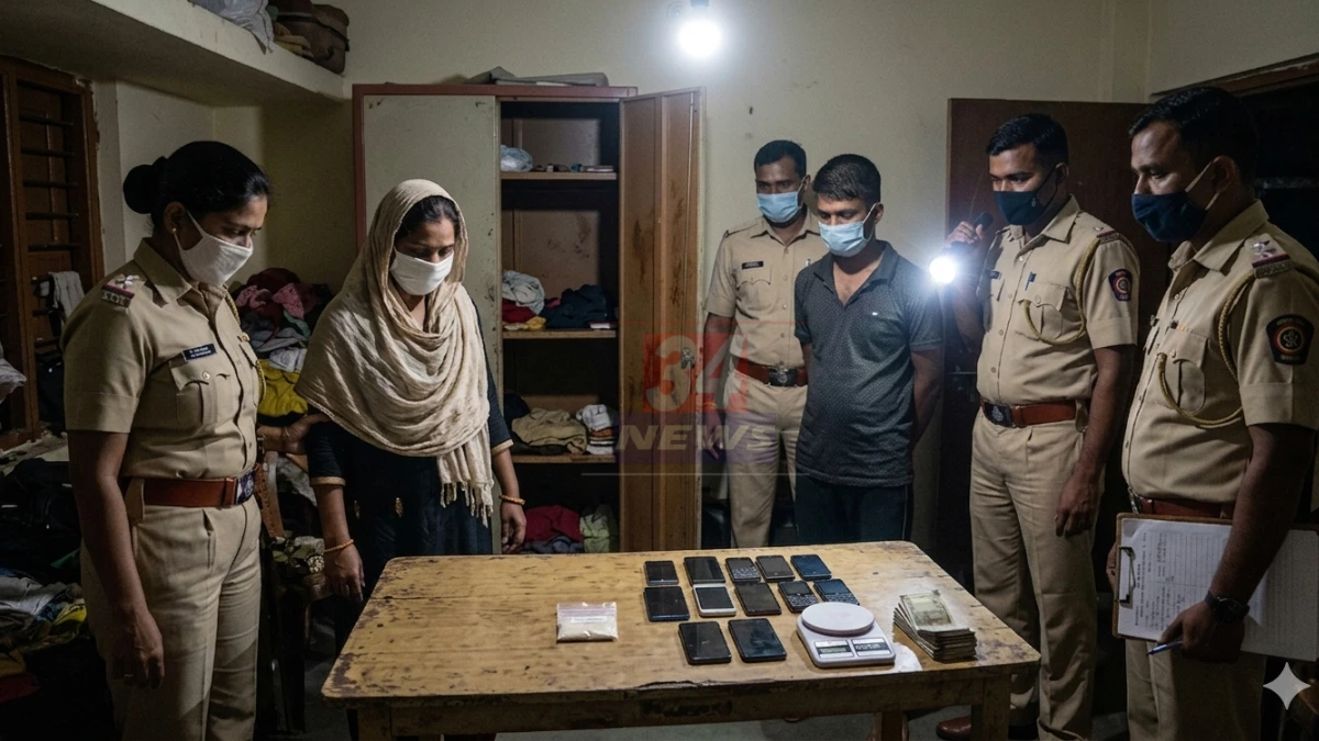चंद्रपूर शहरातील इंदिरा नगरमध्ये MD पावडर जप्त प्रकरणी रामनगर पोलिसांनी अटक केलेले आरोपी व जप्त केलेला 1.56 लाखांचा मुद्देमाल, PI प्रभावती एकुरके यांची कारवाई