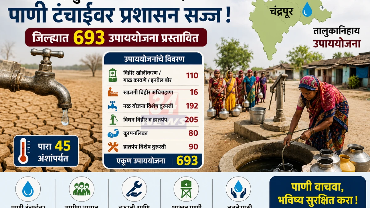 Alt: चंद्रपूर जिल्ह्यातील Rural water crisis वर मात करण्यासाठी विहीर खोलीकरण आणि नळ योजना दुरुस्तीची 693 उपाययोजना