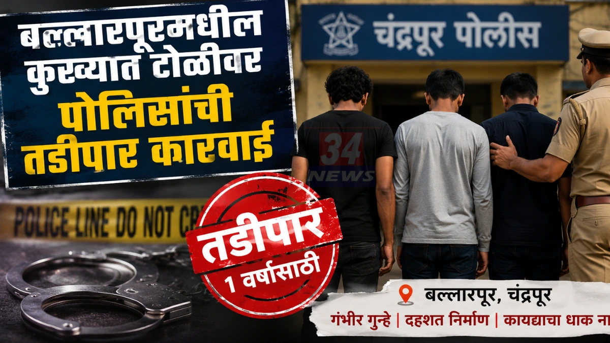 बल्लारपूरमधील बादल हरणे टोळीवर चंद्रपूर पोलिसांची तडीपार कारवाई, 3 गुन्हेगार 1 वर्षासाठी हद्दपार