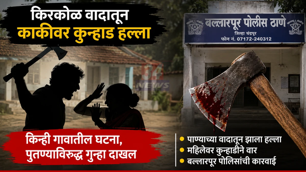 बल्लारपूर किन्ही गावात पाण्याच्या वादातून पुतण्याने काकी अर्चना येवले यांच्यावर केलेला कुऱ्हाड हल्ला